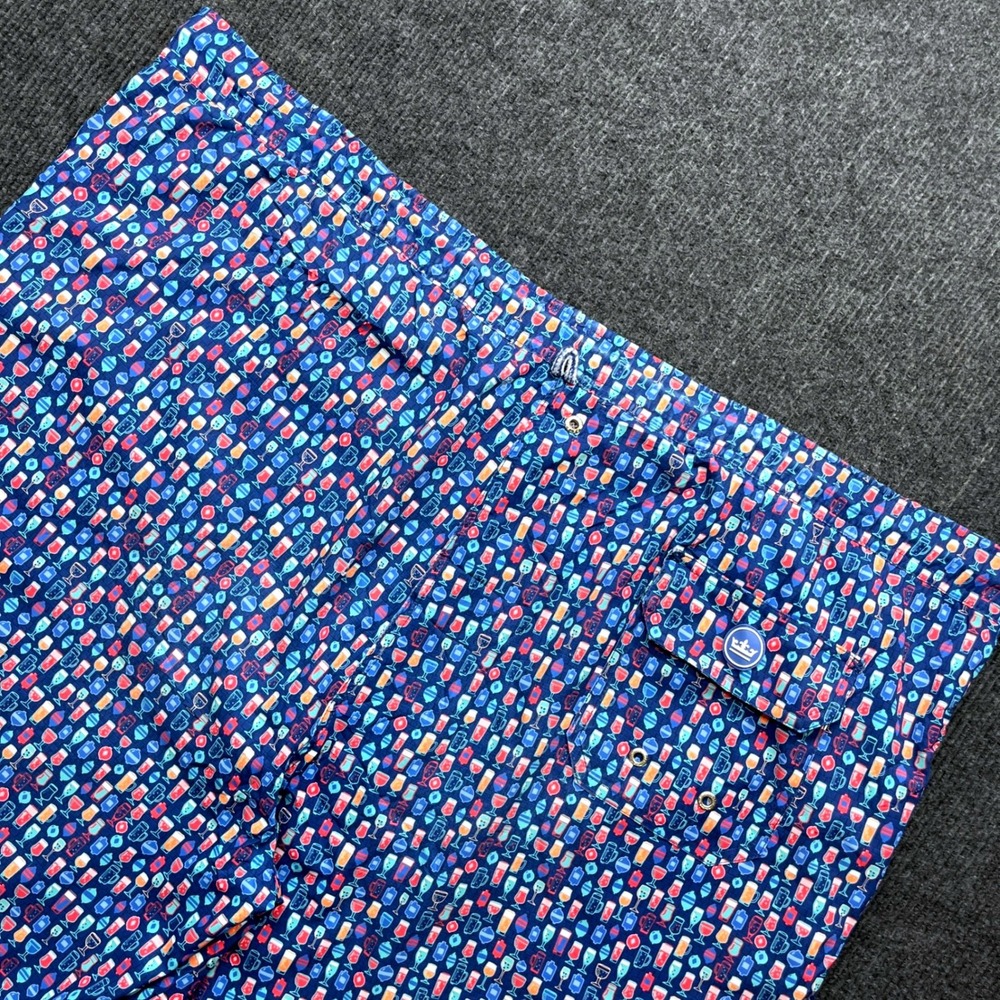 Peter Millar Swim‎ Trunks Blue Cocktail Glass Print Men 2XL XXL Beach Pool Y2K